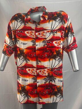 Campia Moda Men's Hawaiian Shirt XL - Vintage Sunset & Sports Cars Ferrari -NWOT